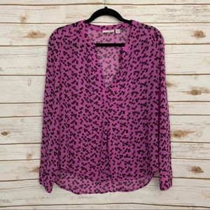 Halogen Purple Printed Long Sleeve Career Blouse